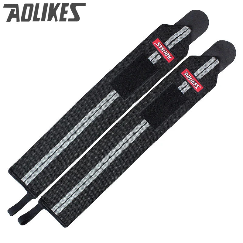BLACK GREY AOLIKES 2 шт. обертывания для рук ремешок для тяжелой атлетики запястья обертывания Кроссфит Powerlifting Бодибилдинг дышащая поддержка запястья поезд - Цвет: BLACK GREY