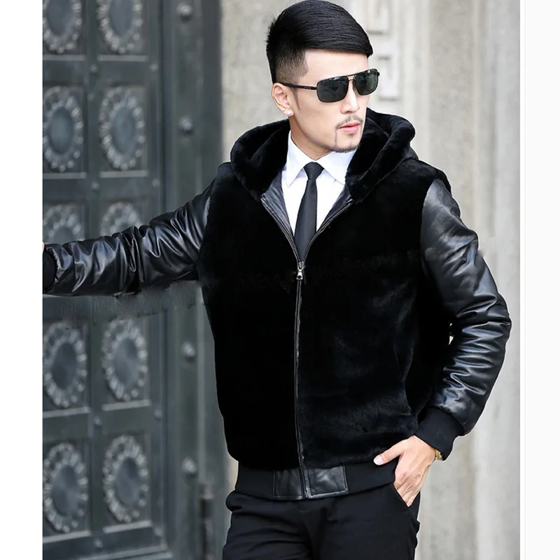 Новинка 2018 мужское пальто с имитацией меха армированное из искусственной кожи