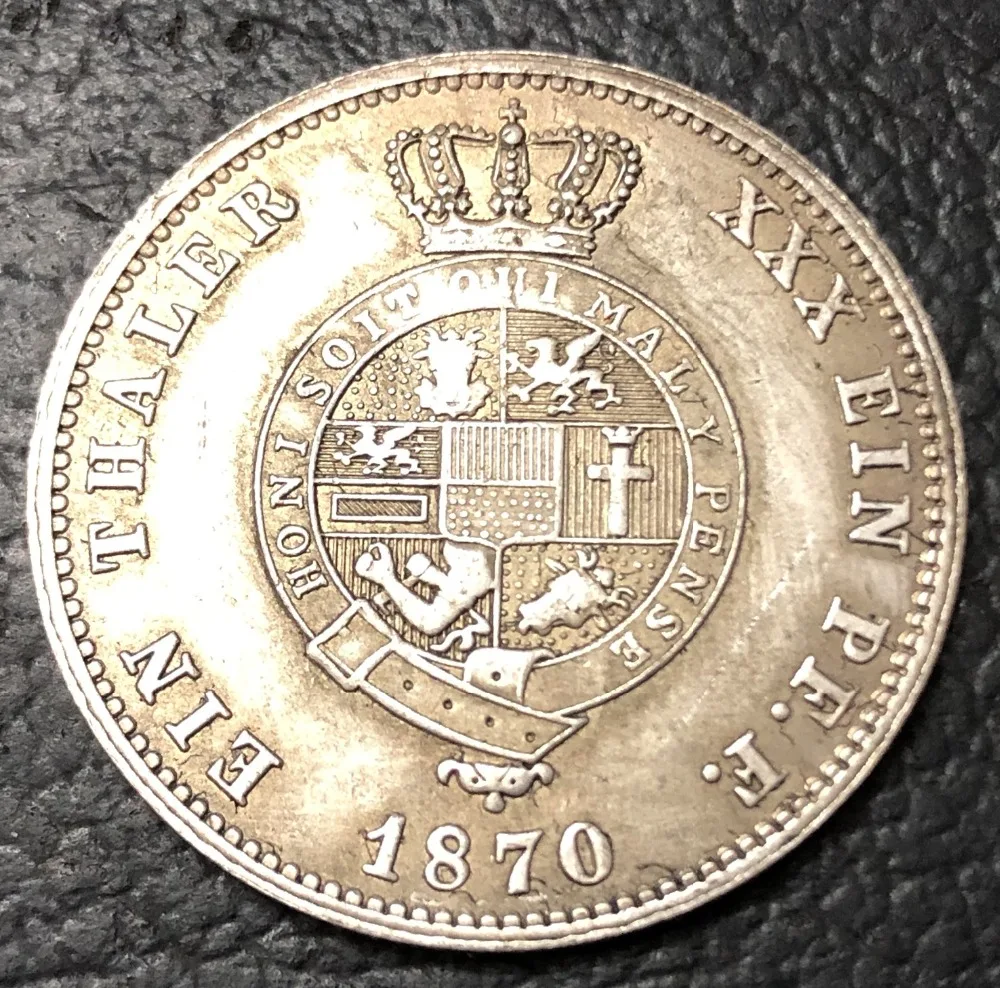 1870 Германия Великое герцогство Мекленбург-стрелиц 1 Thaler Посеребренная копия