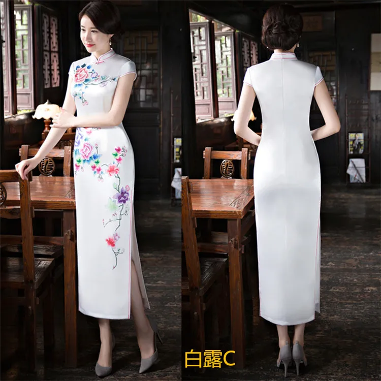 Традиционное современное китайское платье Ципао cheongsam свадебное платье для женщин летнее женское длинное красное зеленое черное размера плюс шелк