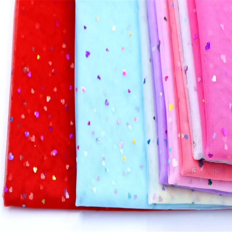 1 ярдов блестящих в форме сердца Тюлевая ткань с блестками DIY Baby Shower юбка-пачка швейная юбка принцессы на день рождения или Рождество Свадебная вечеринка Декор