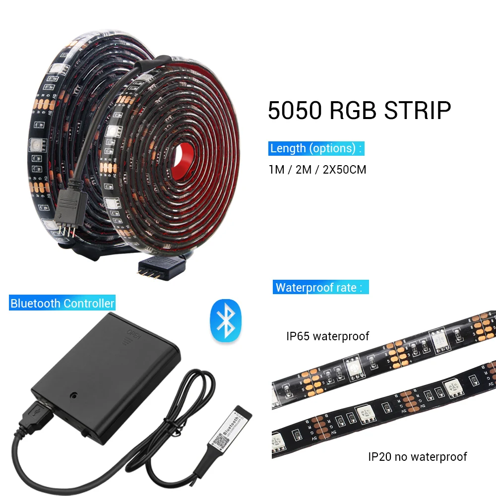 Bluetooth RGB Светодиодные ленты набор Батарея работает для велосипеда 5050 1 м 2