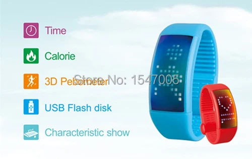 LED wristband 3D pedometer smart bracelet calorie calculator with 8GB flash memory user defined signature wrist watch |