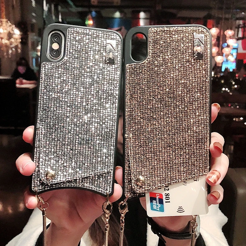 Чехол кошелек Bling для Iphone6/7/8 6 +/7 +/8 + X/XS XR & XS MAX с ремешком через