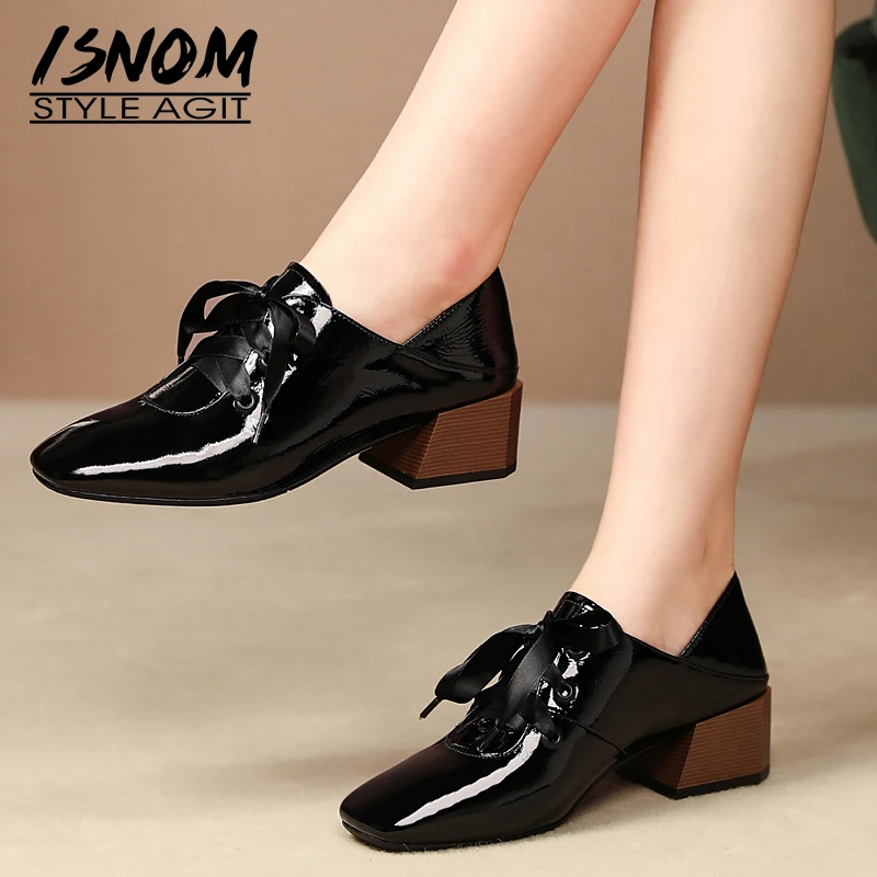 Туфли лодочки женские из лакированной кожи на толстом каблуке|Женские туфли| |