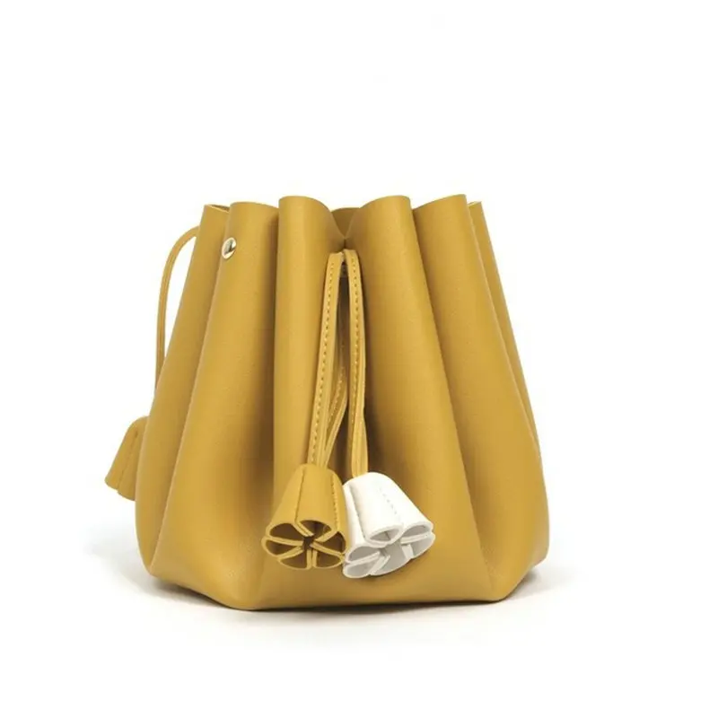 Женская мини-сумка-ведро из Веганской кожи с рюшами сумка на шнурке подвеской в