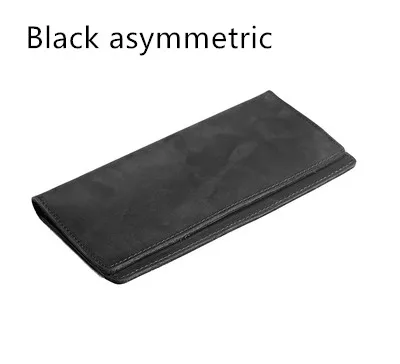 asymmetric Black LEACOOL мужской кошелек из натуральной кожи Crazy Horse, Воловья кожа, мужские винтажные длинные тонкие кошельки ручной работы, кошелек, держатель для карт Carteira - Цвет: asymmetric Black