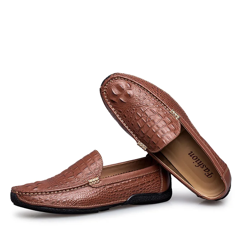CEMAI Genuine leather men casual shoes Crocodile pattern flat Slip-on soft breathable loafers | Обувь