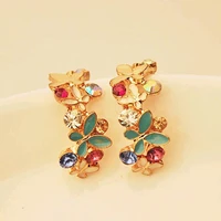 a branch of fancy crystal rhinestone metallic butterfly flowers colorful stud earrings for women ear piercing jewelry