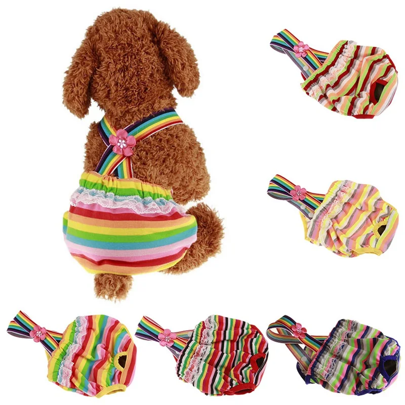 Striped Pet Dog Shorts Diaper Sanitary Physiological Pants Washable Female Short Panties Menstruation Underwear Briefs