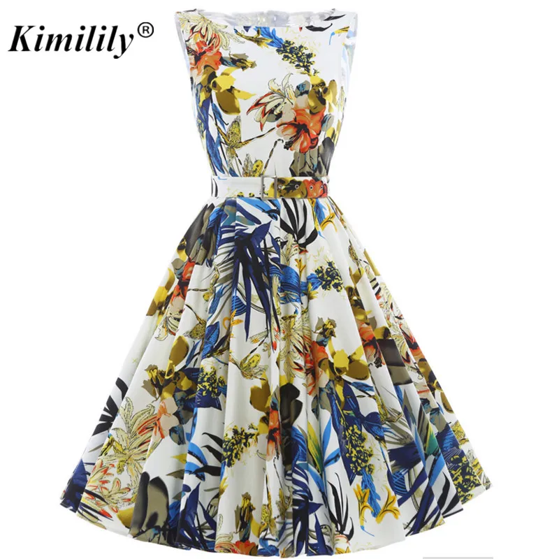 Женские ретро Pin Up летнее платье Хепберн 50 s 60 рокабилли халат Цветочный принт