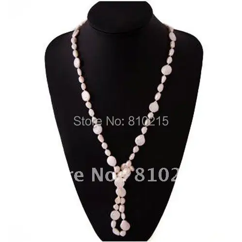 

48''inchs long necklace AA 7-13mm White color over Freshwater Pearl +Pink Coin Pearl Necklace Wholesale new free shipping NF123