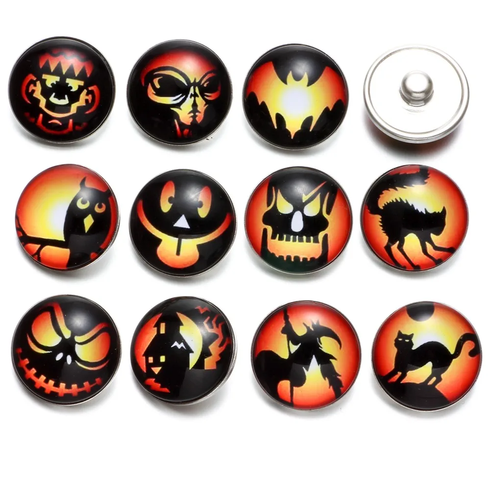 12 шт./лот Хэллоуин Тыква фонарь узор стеклянный Шарм 18 мм Кнопка ювелирные