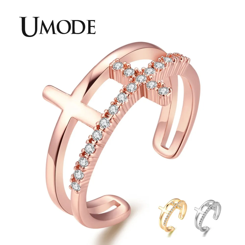 Женское Двухслойное кольцо манжета UMODE регулируемое из розового и белого золота