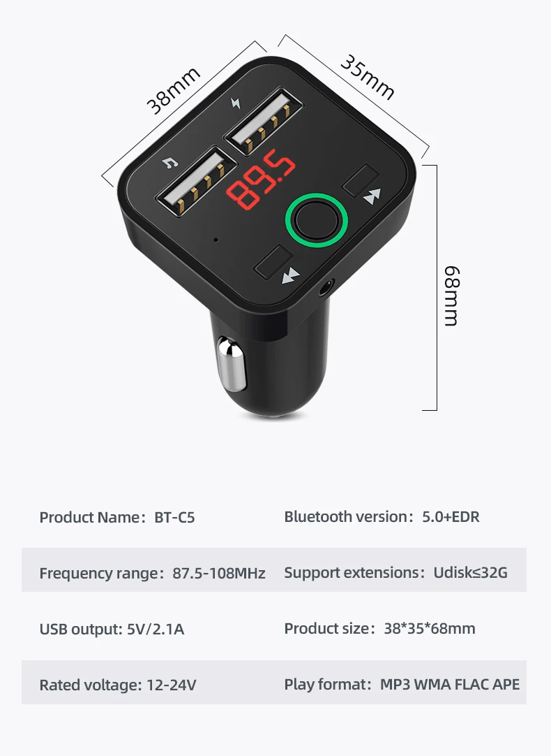 Новое V5.0 автомобильное зарядное устройство для мобильного телефона, громкая связь, fm-передатчик, Bluetooth 5,0, автомобильный комплект, ЖК MP3-плеер, двойное автомобильное usb-устройство для зарядки телефона