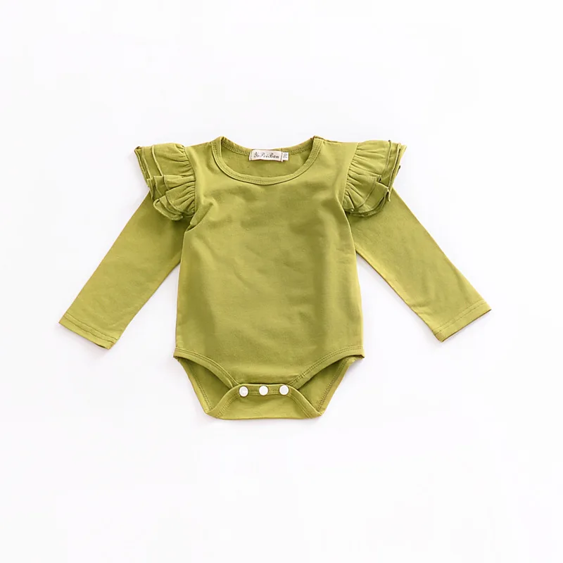 green Детские комбинезоны с длинными рукавами, весна, комбинезон для новорожденных девочек, однотонная Милая одежда принцессы с расклешенными рукавами для малышей от 0 до 3 лет - Цвет: green
