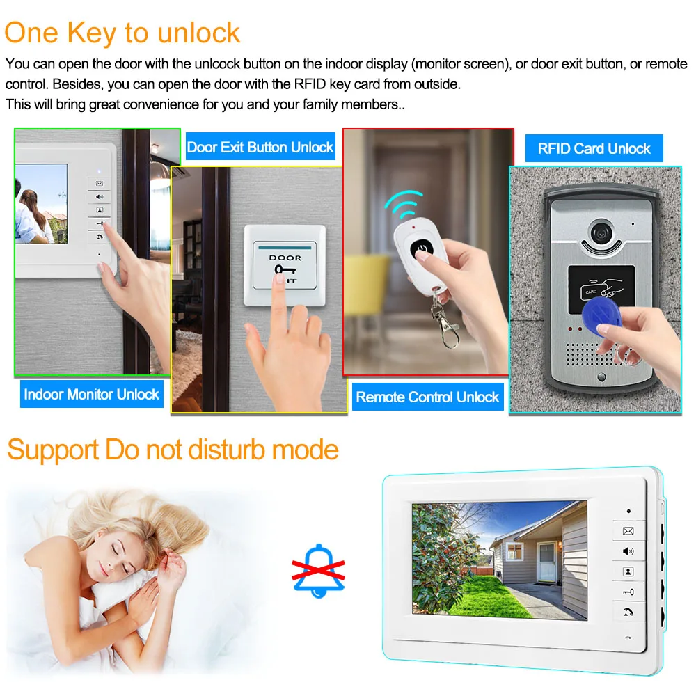 Комплект для видеодомофона 7 дюймовый цветной монитор + rfid камера доступа