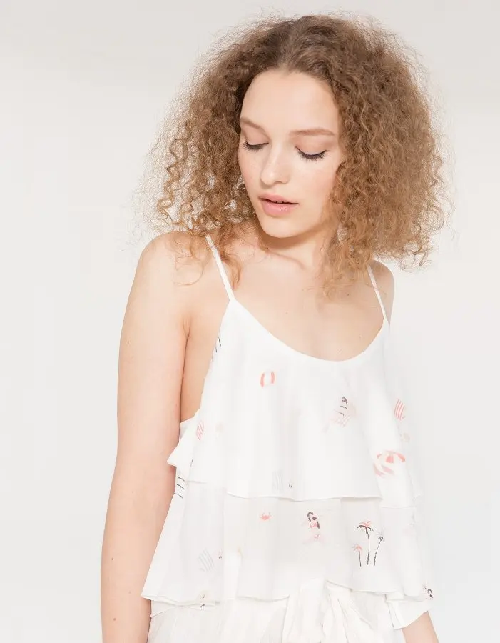 Двойной агент Топ Volante Con Estampado Blanco Roto. 87938 002 SS18|Футболки| |