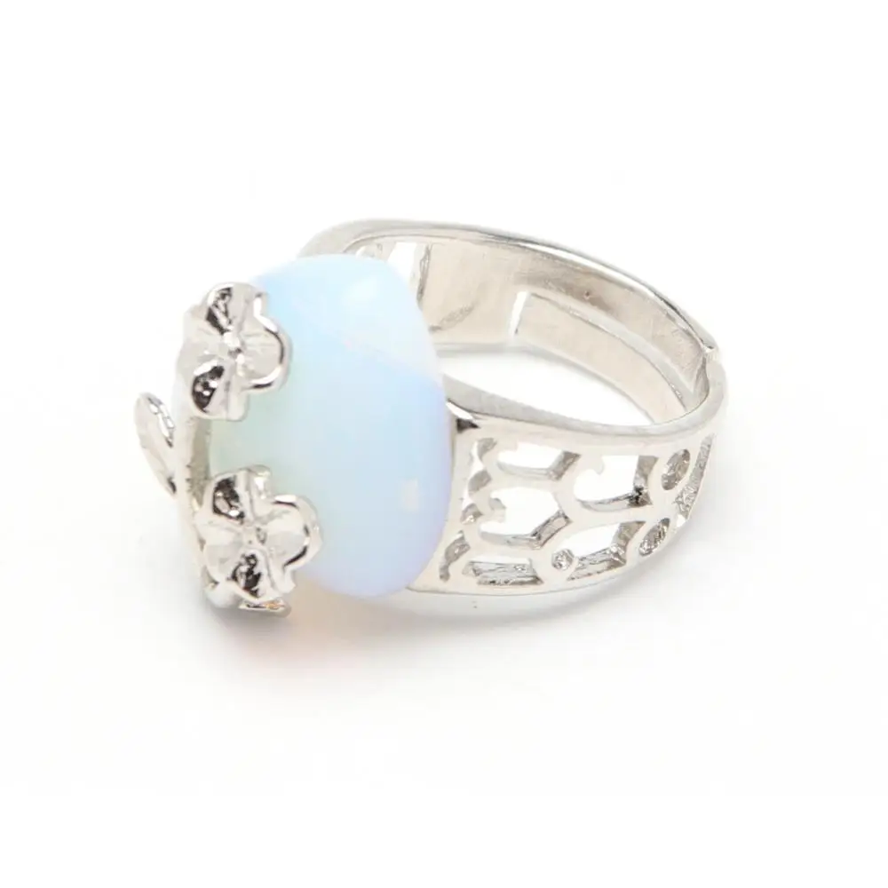 sea opal Свадебная вечеринка серебряный цвет выдолбленный цветок Сердце регулируемое кольцо натуральный кварц Лазурит Опал Камень Аметист Середина кольца - Цвет основного камня: sea opal