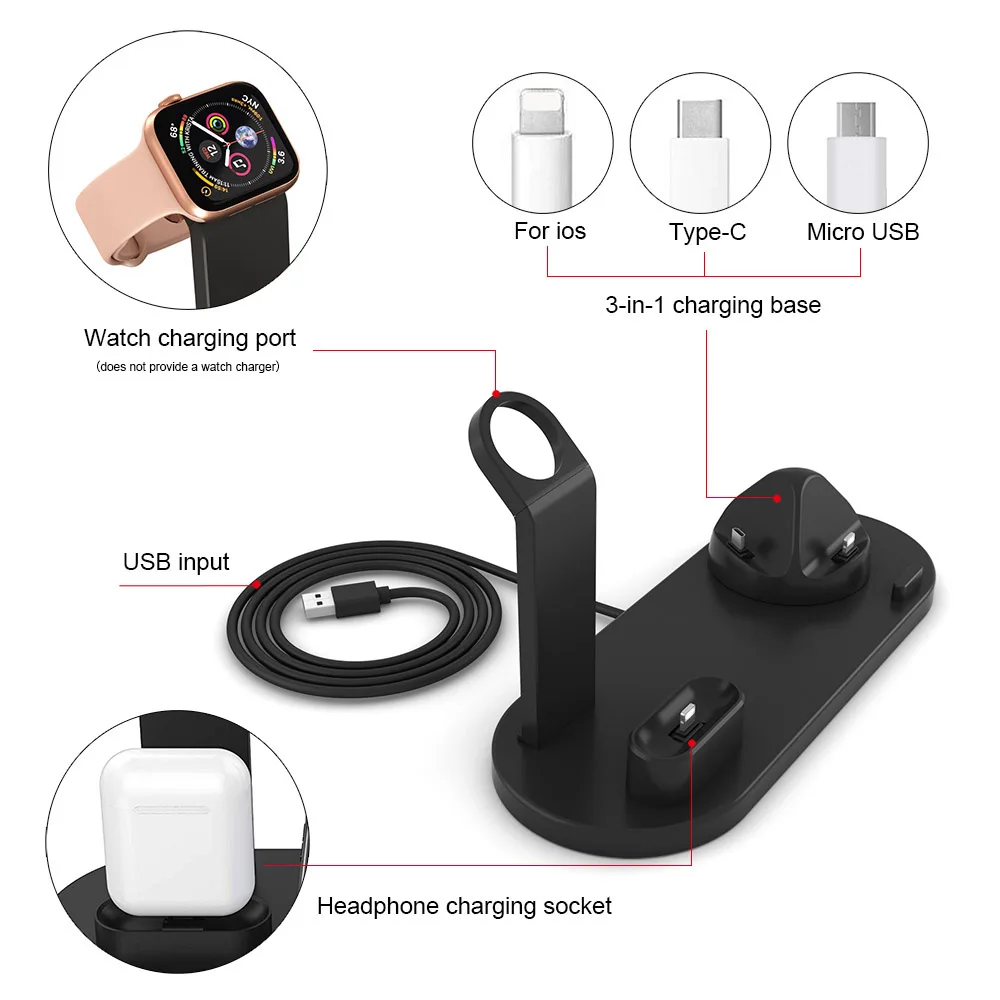 Зарядная док станция FDGAO 3 в 1 универсальная зарядная для Apple Watch серии AirPods iPhone 11