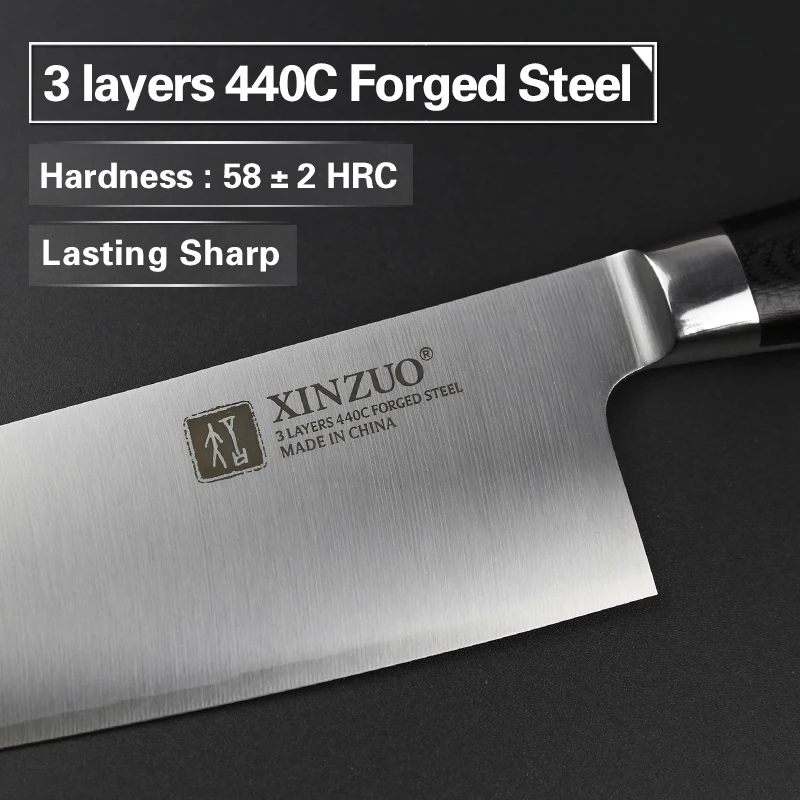 Нож шеф повара XINZUO 24 см нержавеющая сталь 3 слоя 440с нож из плакированной стали