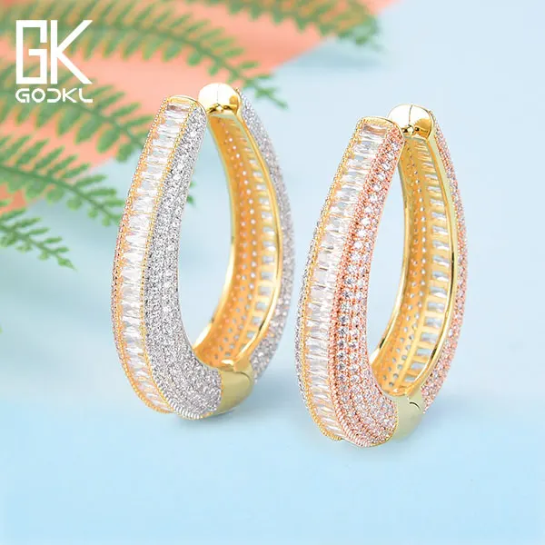 B Design GODKI, роскошный кубический цирконий, геометрической формы, массивные большие серьги-кольца для женщин, свадебные дубайские круглые серьги-кольца - Окраска металла: B Design