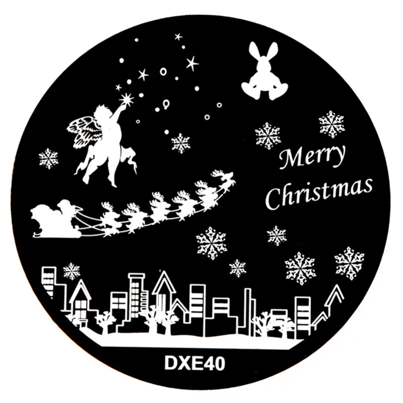 10-DXE40 ELECOOL DIY Рождественская серия круглые пластины для штамповки ногтей из нержавеющей стали Шаблон для штамповки Леди Женщины Девушка штамповки - Цвет: 10-DXE40