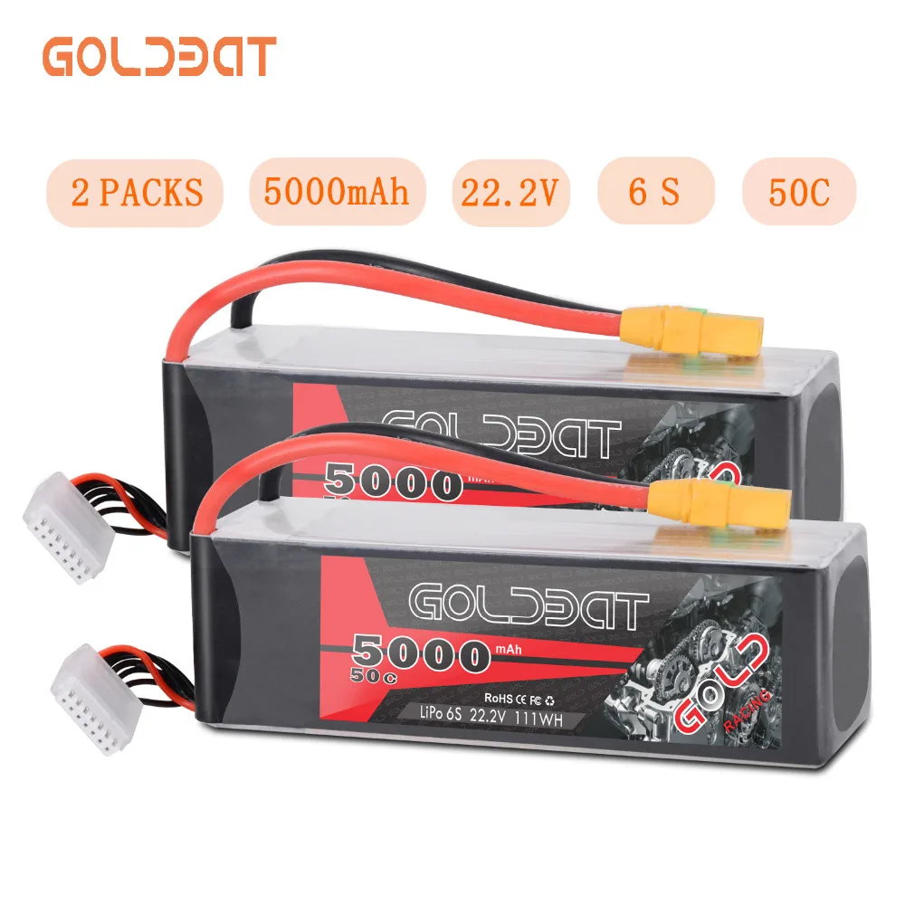 Литий полимерный аккумулятор GOLDBAT 6S 5000 мАч 2 блока 22 в литий для радиоуправляемого