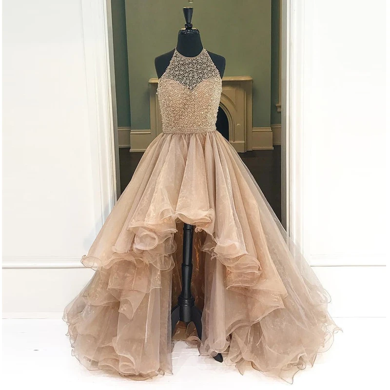 Холтер платья для выпускного с бусинами высокая низкая длина в пол Тюль