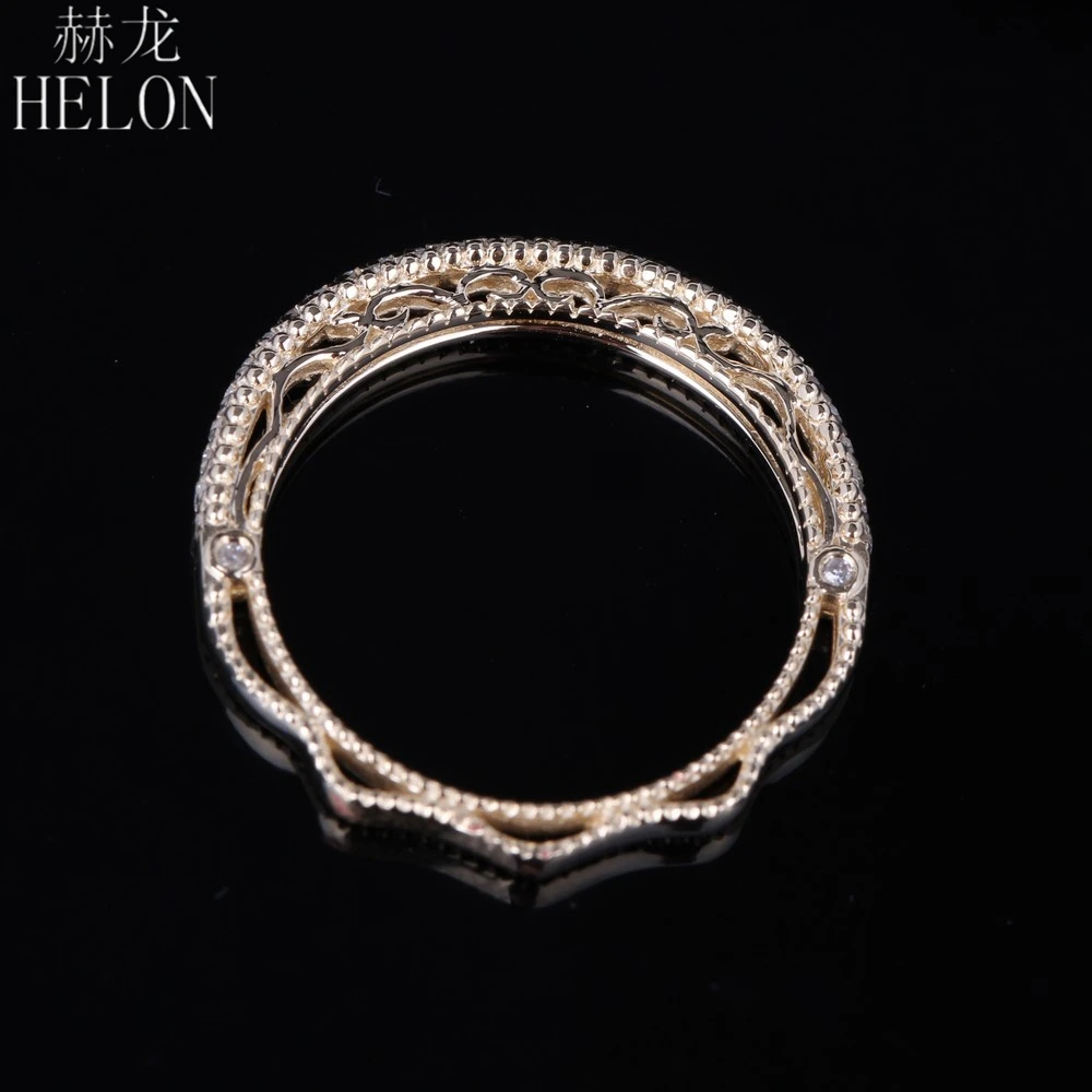 HELON Solid 14 K, желтое золото 0.2ct, Круглый, Настоящее натуральное бриллиантовое украшение, Свадебное женское винтажное ювелирное элегантное уникальное кольцо
