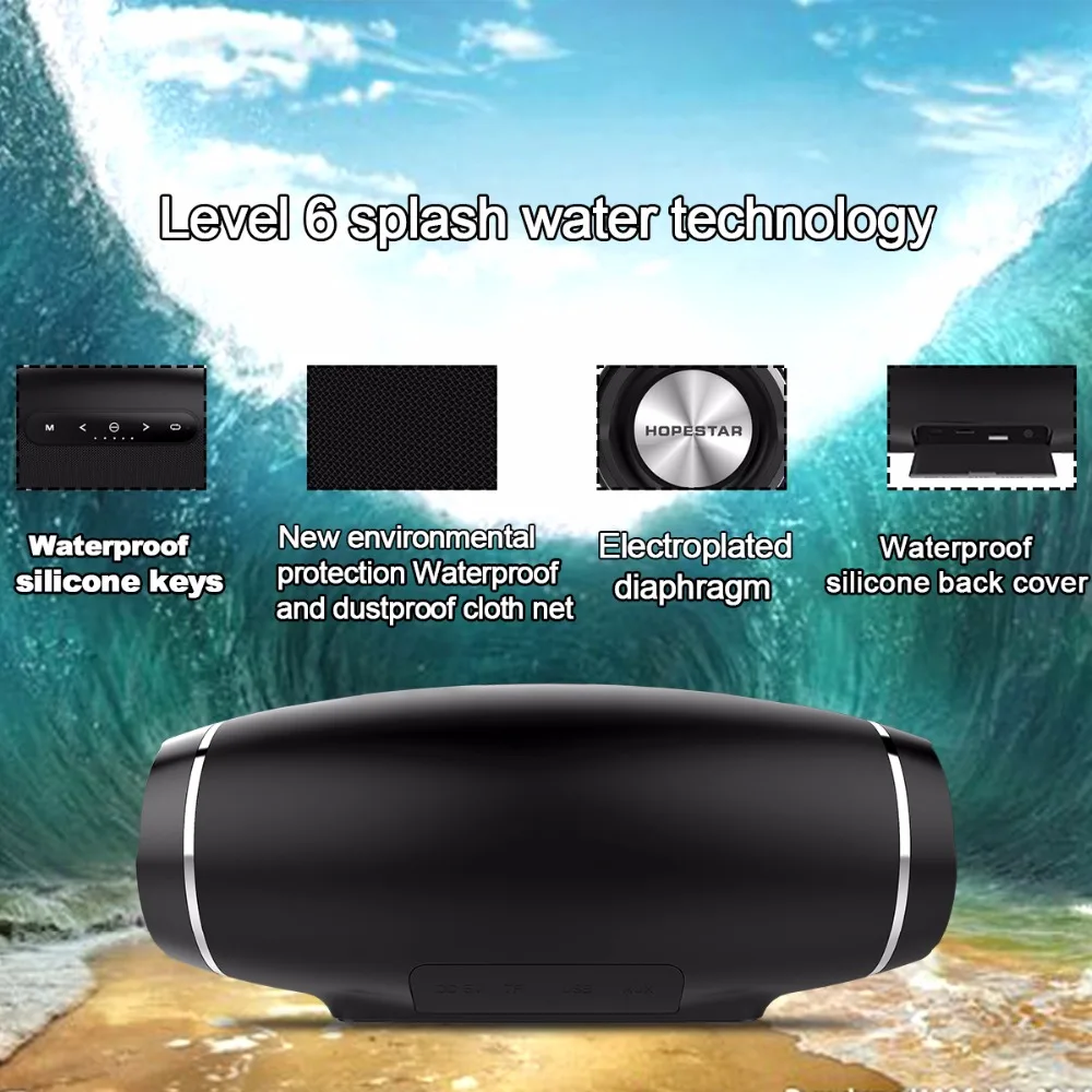 HOPESTAR регби Беспроводной Bluetooth Динамик стерео звуковая панель Водонепроницаемый