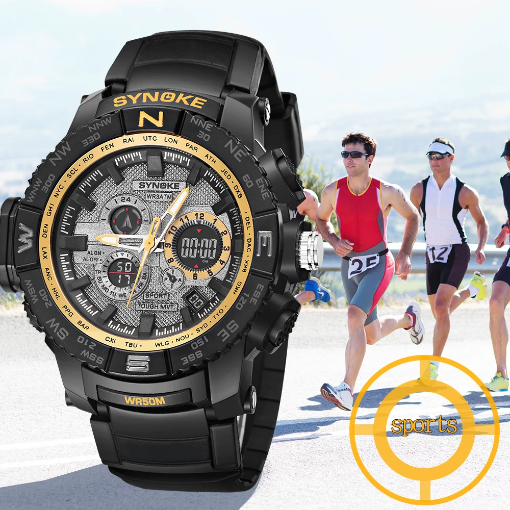 

SYNOKE Luxury Brand Mens Sport Digital Watch Stainless Steel LED Date Alarm Waterproof Sports Army Quartz Electronic Watches
