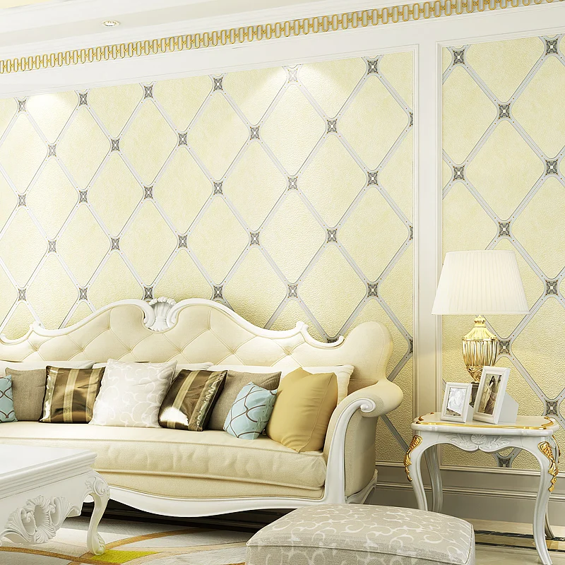 Европейский Стиль 3D Diamond решетки нетканые Обои для Гостиная ТВ Задний план Декор