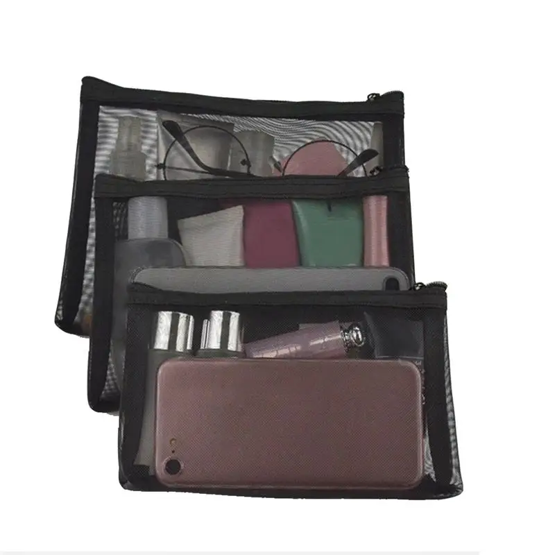 

3pcs Nylon Mesh Portable Cosmetic Bag Women Makeup Bag Travel Neceser Wash Bag Case Organizer Toiletry Bag Pouch Dropshipping