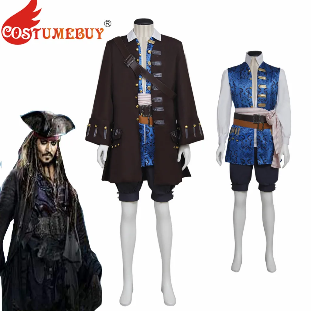 CostumeBuy Пират капитан Джек Воробей косплей костюм Пираты Карибского моря 5 карнавальный костюм на Хэллоуин L920