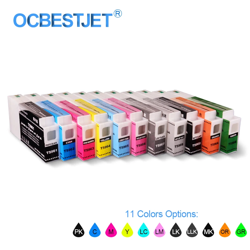 

T5961-T5969 T596A T596B Compatible Ink Cartridge Filled With Pigment Ink For Epson Stylus 7900 9900 350ML/PC (11 Colors Options)