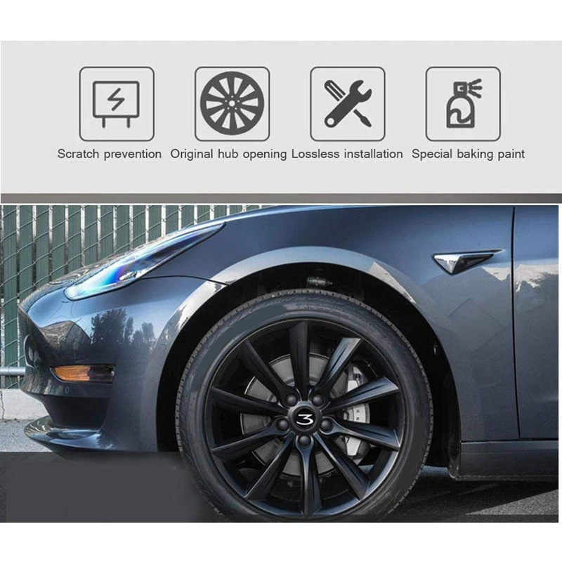 For Tesla Model 3 Center Wheel Hub 4 Packs Hubcaps Cover With Logo Rim Caps Stylish Design Great Accessories | Автомобили и