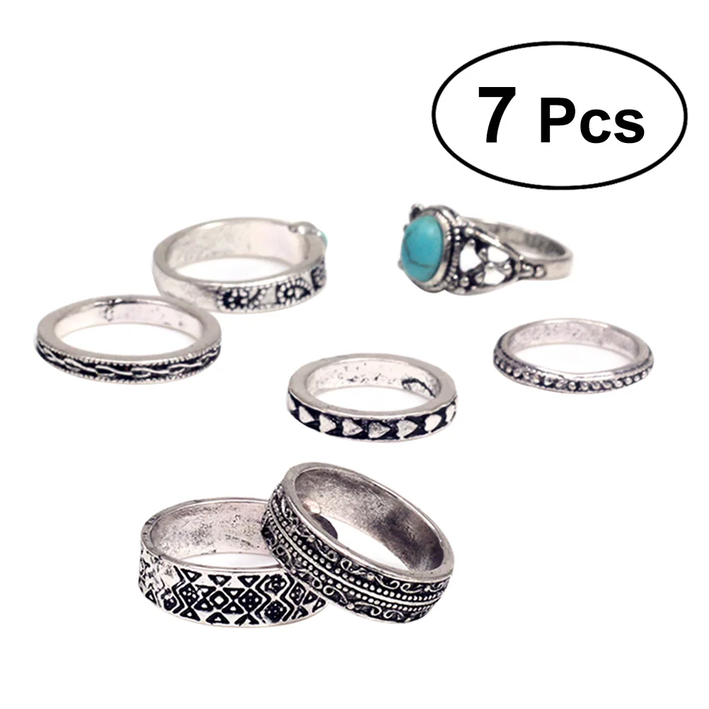 7 шт. женское кольцо на палец Ретро стиль винтажные очаровательные кольца для