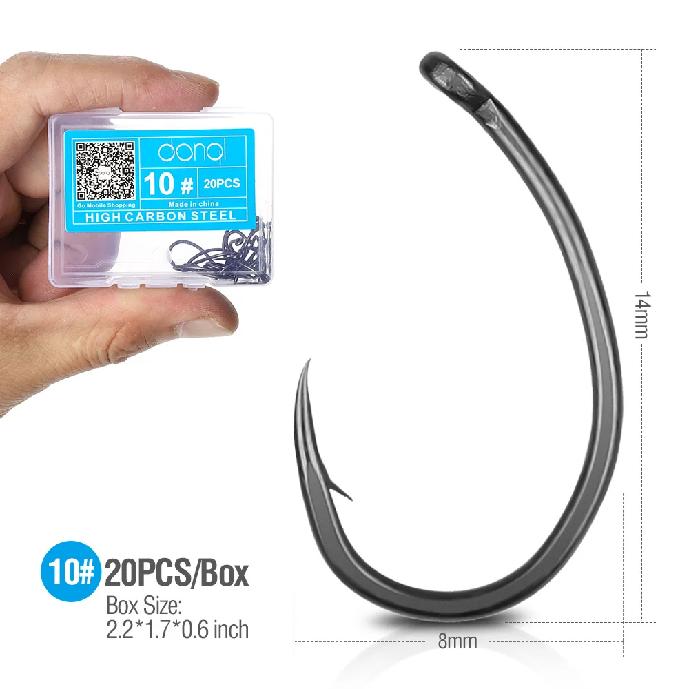 20pcs No.10 DONQL 10/20 штук колючей набор рыболовных крючков кривой круг рыболовный крючок с покрытием Fly рыболовный крючок для ловли карпа для рыбы Рыбалка Катушка аксессуары - Цвет: 20pcs No.10