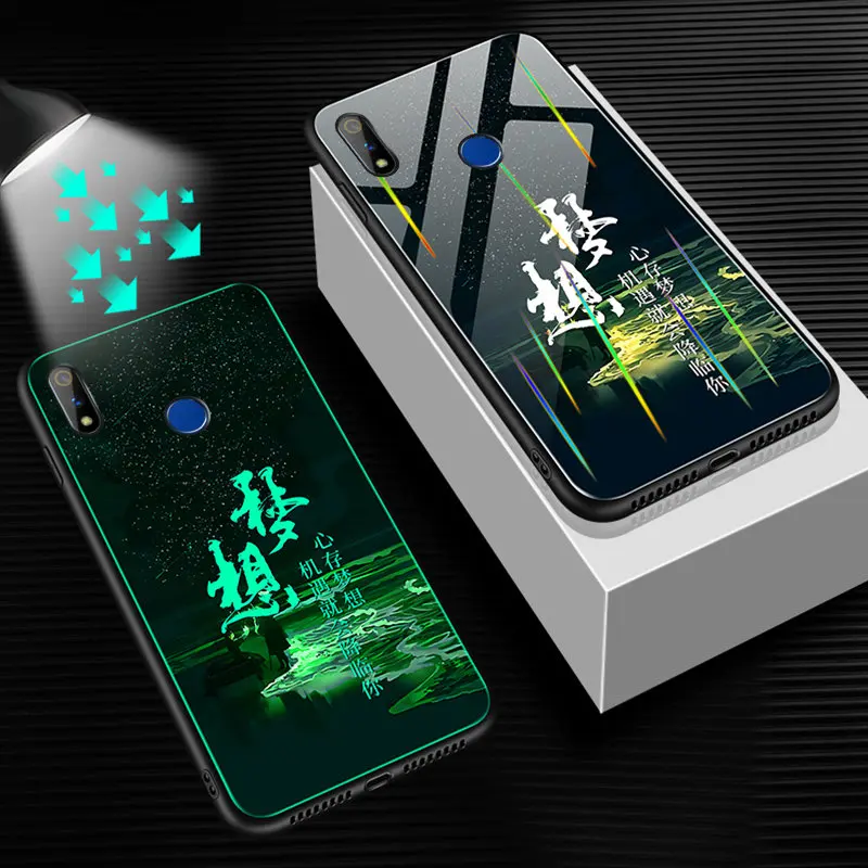 2 Светящийся чехол для телефона для Oppo Realme 3 Pro Чехол светящийся закаленное стекло задняя крышка для Oppo Realme 3 Pro чехол силиконовый чехол - Цвет: 2