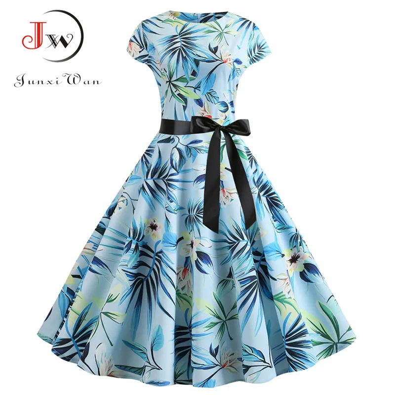 Платье женское винтажное с коротким рукавом и цветочным принтом офисное а