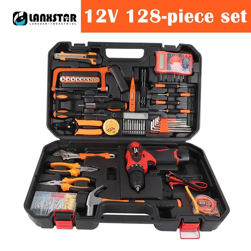 12V 128 piece set 36/45/78/124/128 Мощность Комбинации комплект дома Многофункциональный аппаратные средства деревообрабатывающий электрика Инструменты для ремонта автомобилей с электрическая дрель - Цвет: 12V 128 piece set