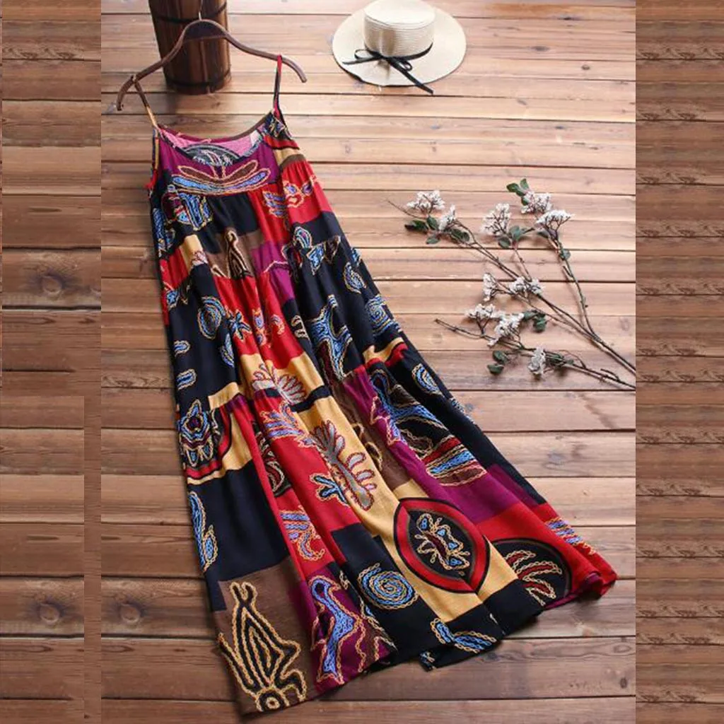 Для женщин Повседневное длинные пляжные макси Вечерние Boho Цветочный принт