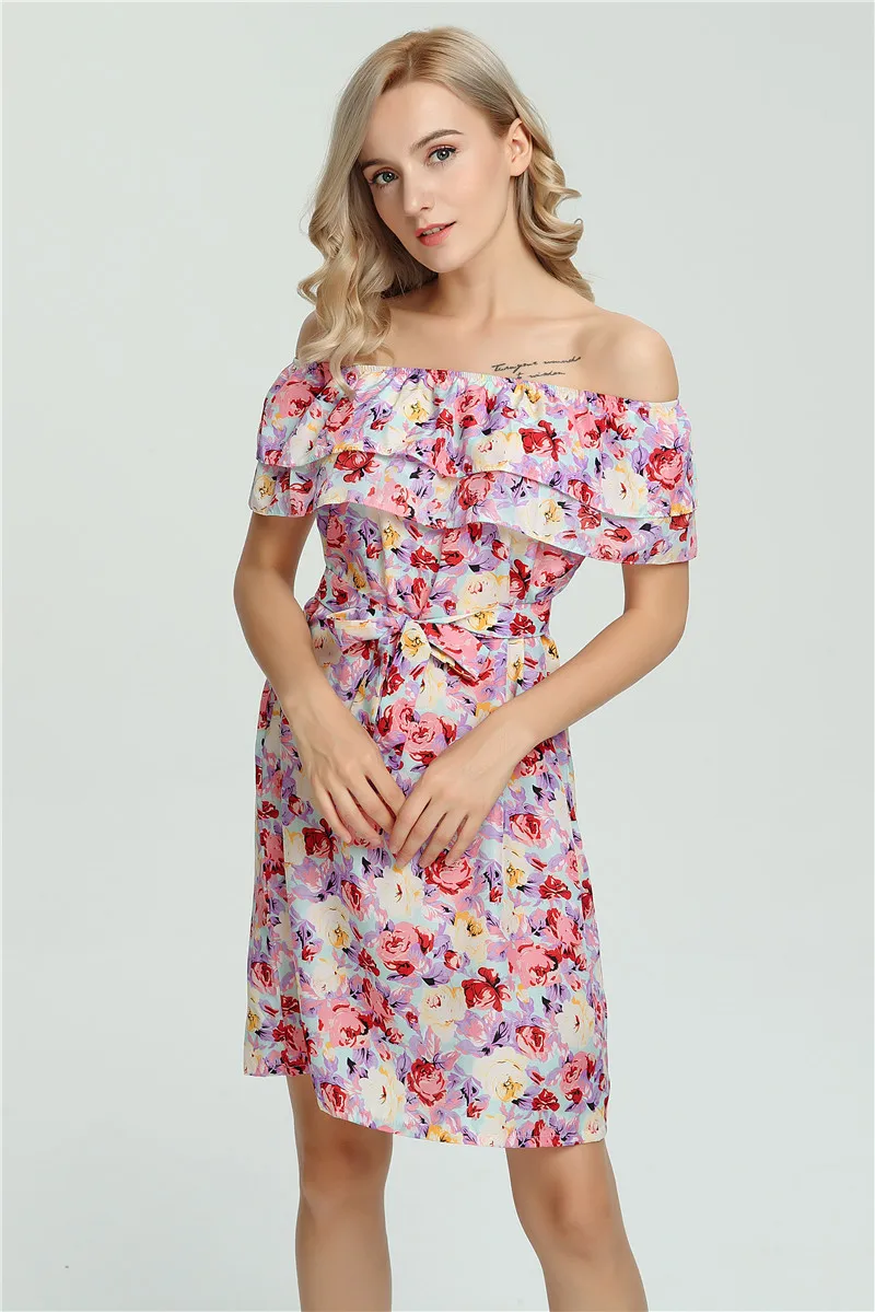 Лето 2017 г. платье Для женщин модный принт сексуальная с плеча шифоновые платья