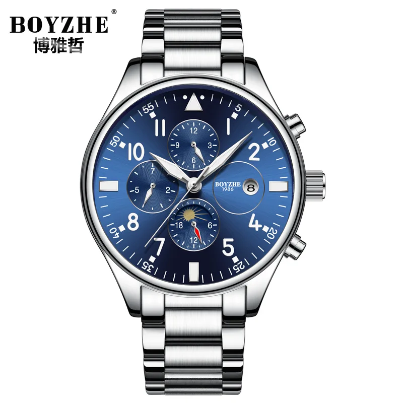 Мужские наручные часы механические Автоматические человек Синий Серебристый