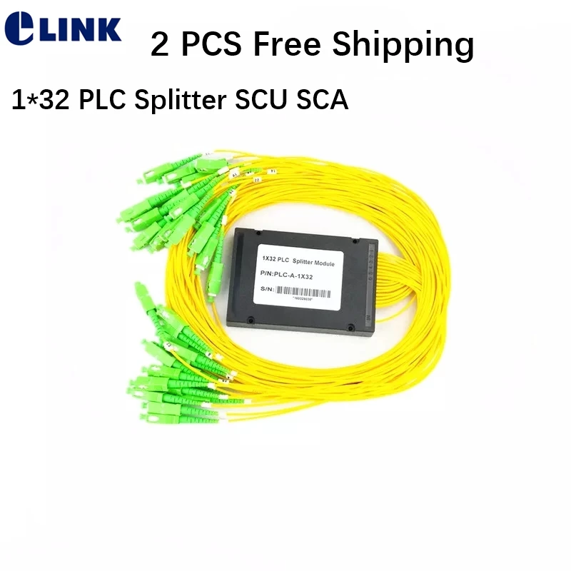 2PCS 1*32 PLC splitter ABS box type SC FC 1mtr 2.0mm 3.0mm yellow cable 1X32 Cassette FTTH coupler ODN free shipping factory