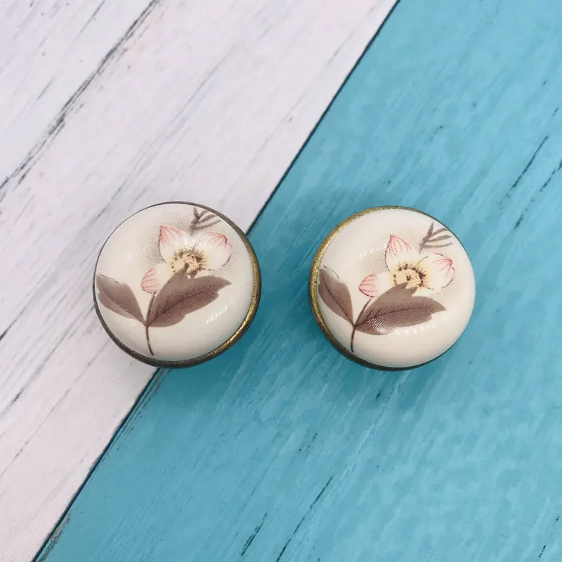5PCS Exquisite Retro Ceramic Knobs and Flower Painted Round porcelain Handles Fit for Cupboard Drawer Kitchen Pull Handle Knob |