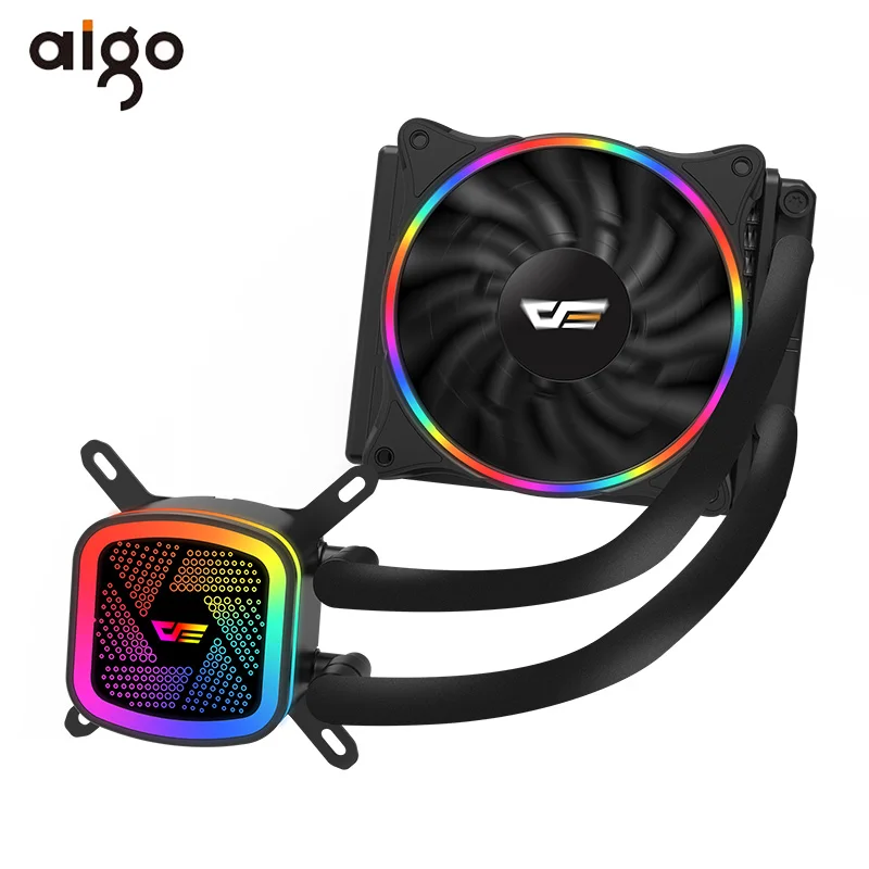 DT120-Black Aigo кулер для процессора жидкостный 120 мм радиатор тихий вентилятор компьютер pwm чехол кулер для воды все-в-одном Охлаждение процессора INTEL/AMD AM4 с поддержкой - Цвет лезвия: DT120-Black