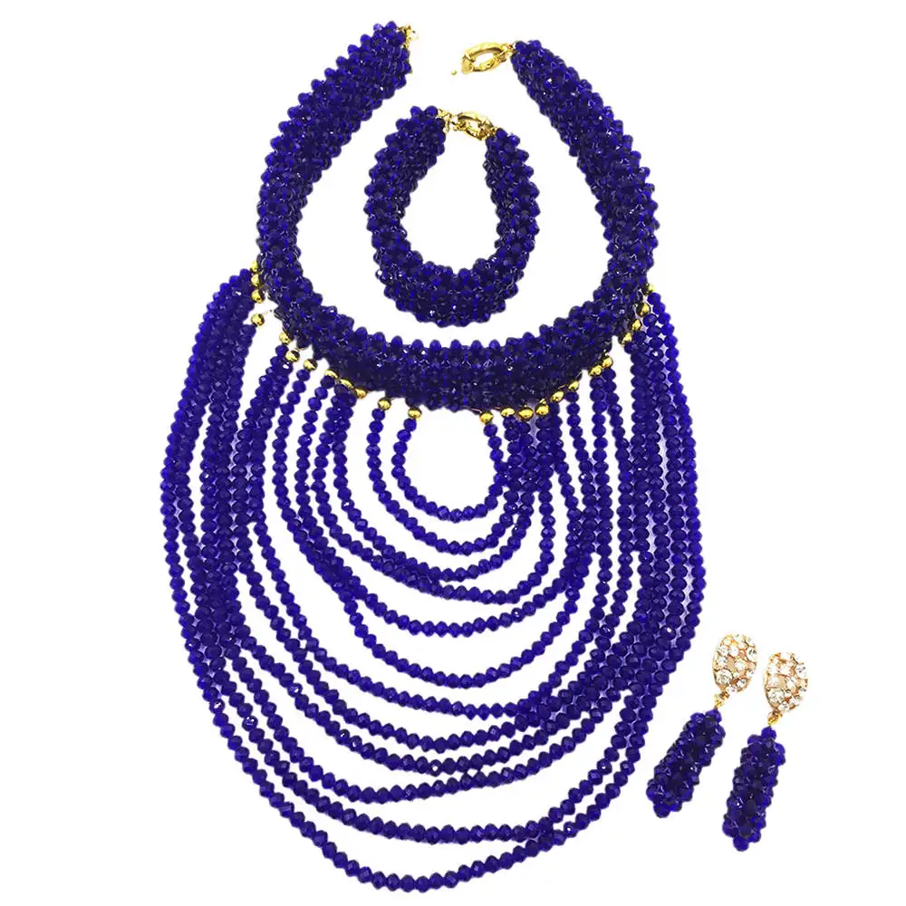 Королевский синий нигерийский Свадебный комплект ювелирных изделий с