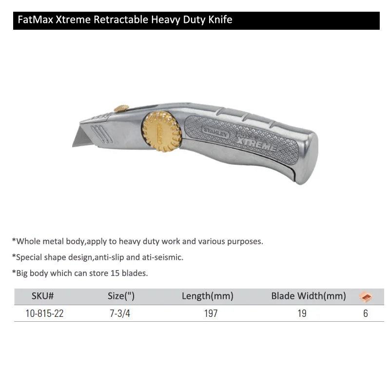 Выдвижной нож Stanley FatMax XTREME сверхпрочный с цельным металлическим корпусом 15